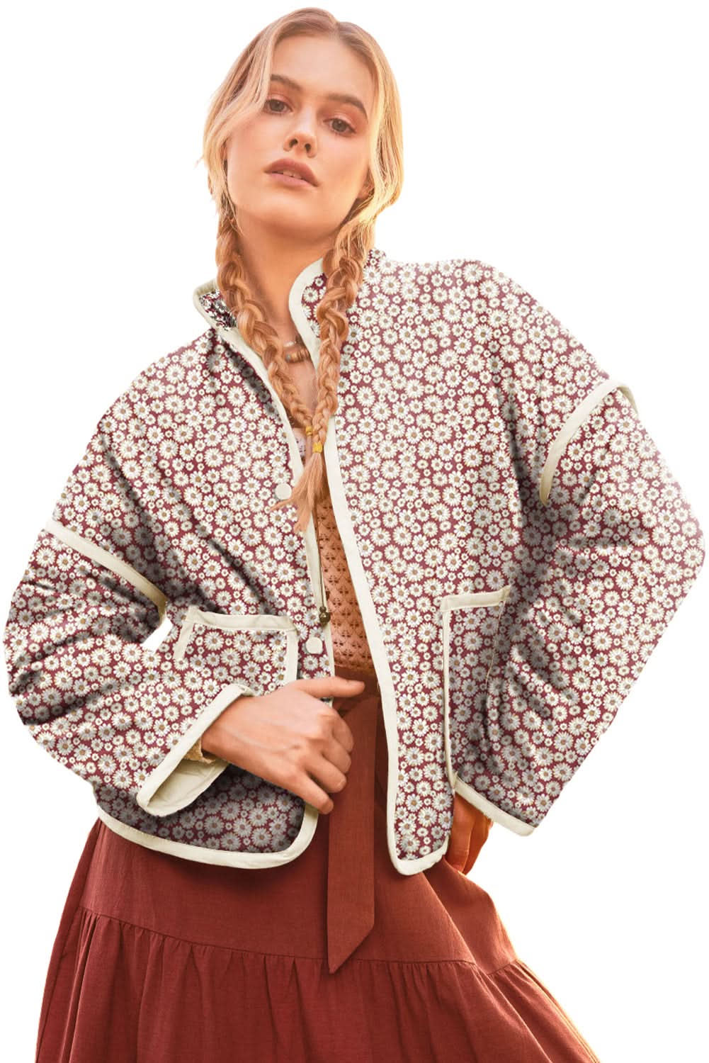 Chic pink floral coat with pockets - Love Salve 