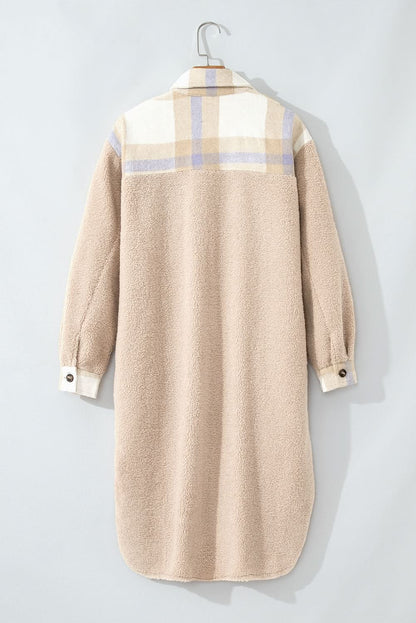 Chic smoke gray plaid sherpa coat - Love Salve 