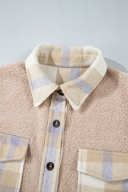 Chic smoke gray plaid sherpa coat - Love Salve 