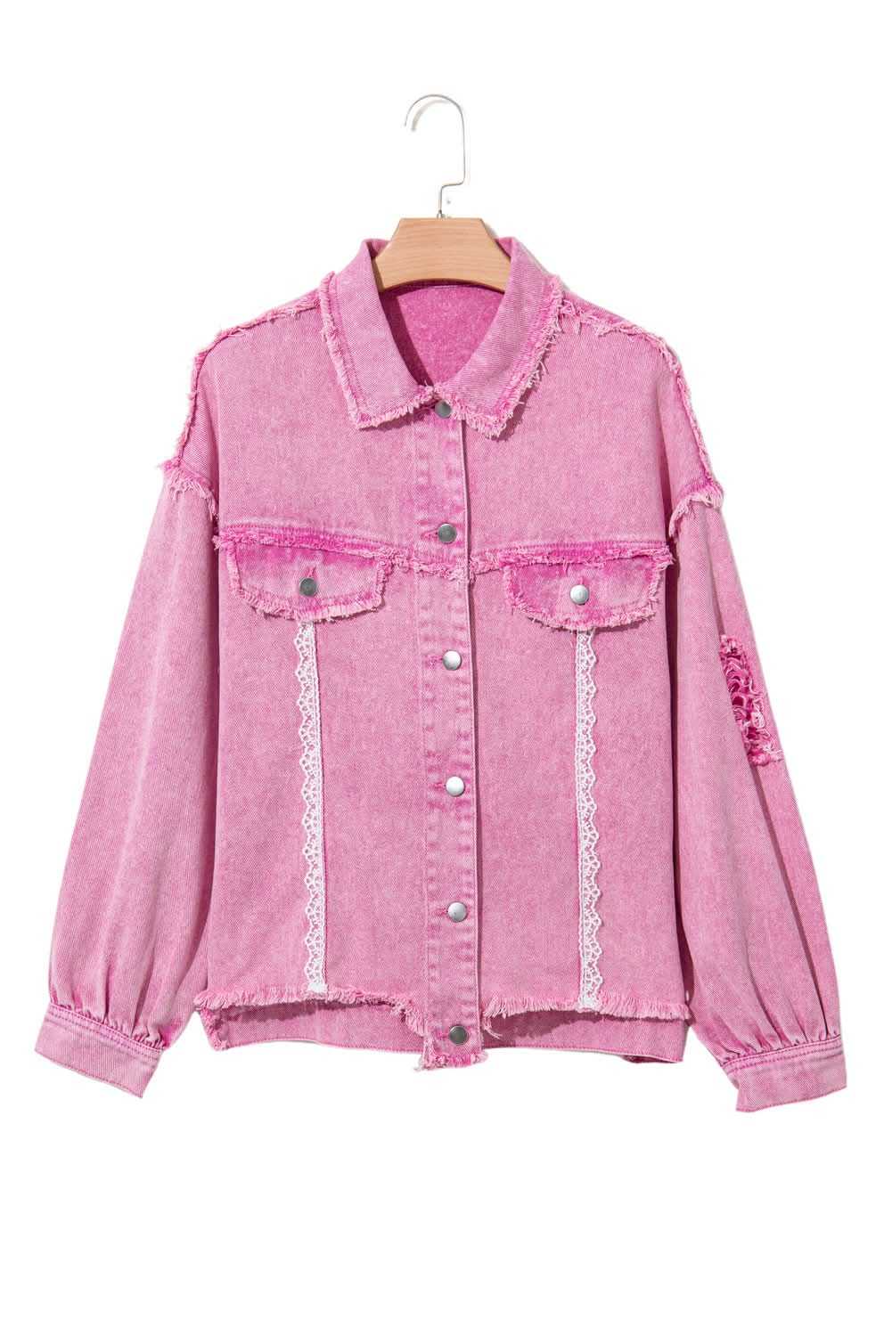 Chic pink lace denim jacket - Love Salve 