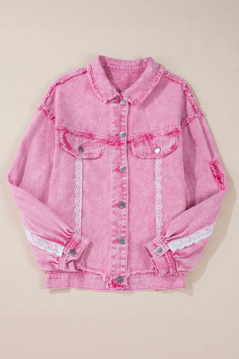Chic pink lace denim jacket - Love Salve 