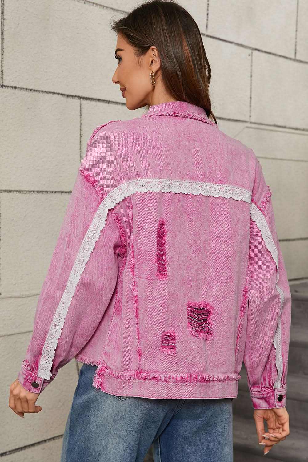 Chic pink lace denim jacket - Love Salve 