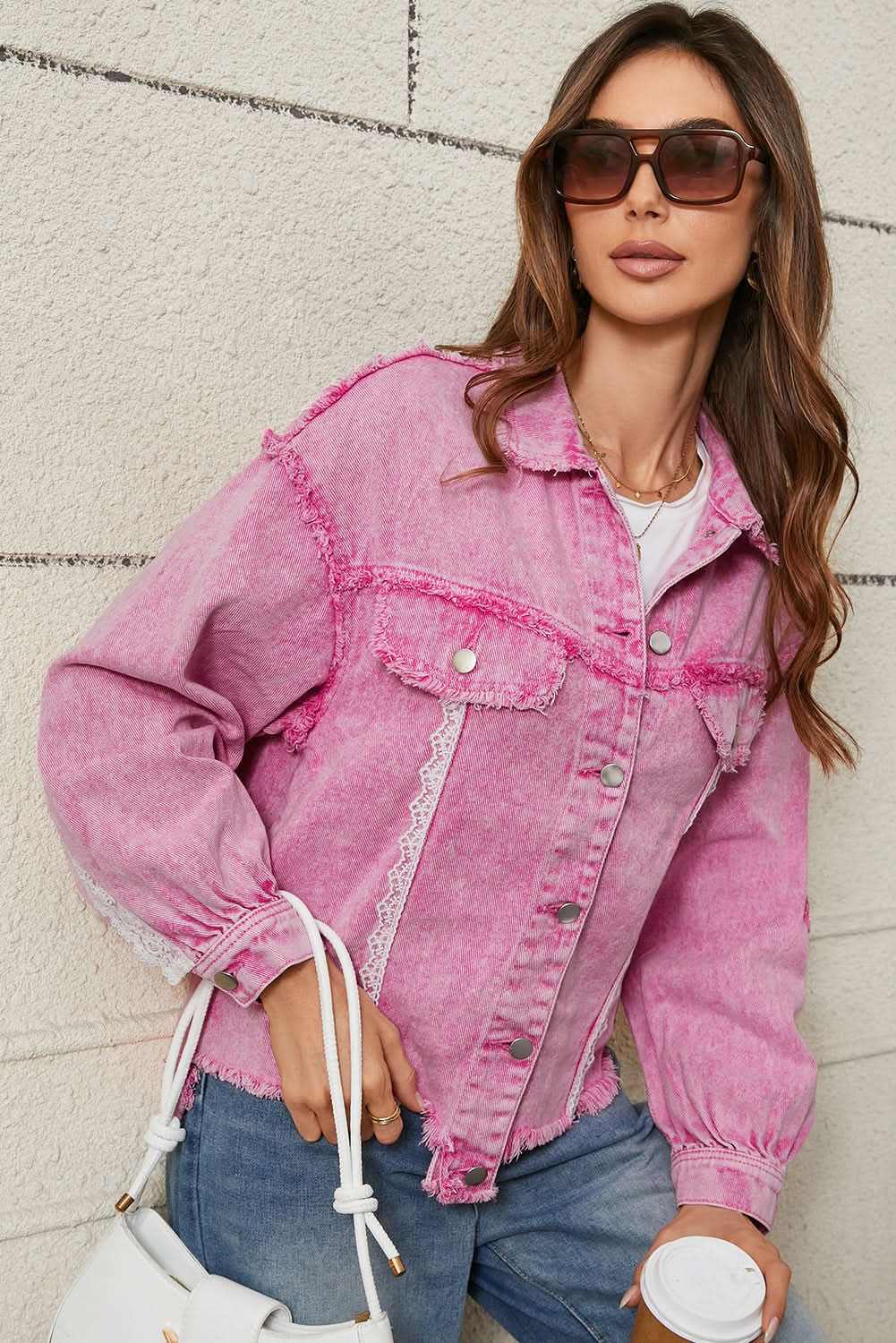 Chic pink lace denim jacket - Love Salve 