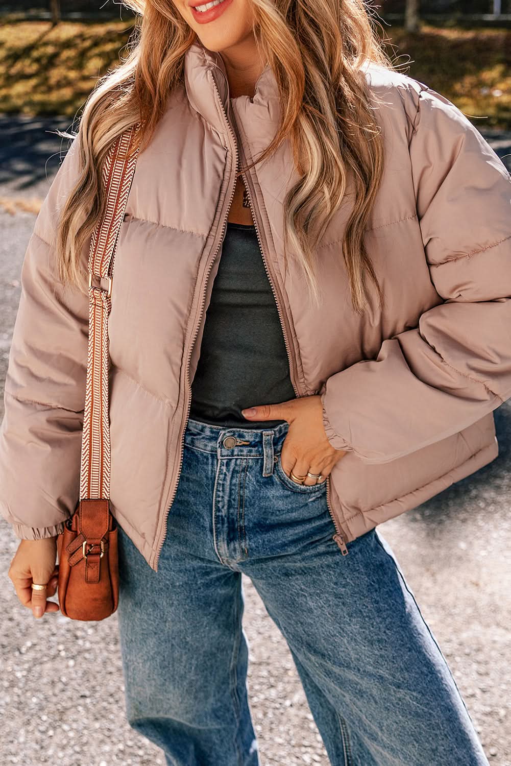 Chic apricot pink puffer jacket - Love Salve 