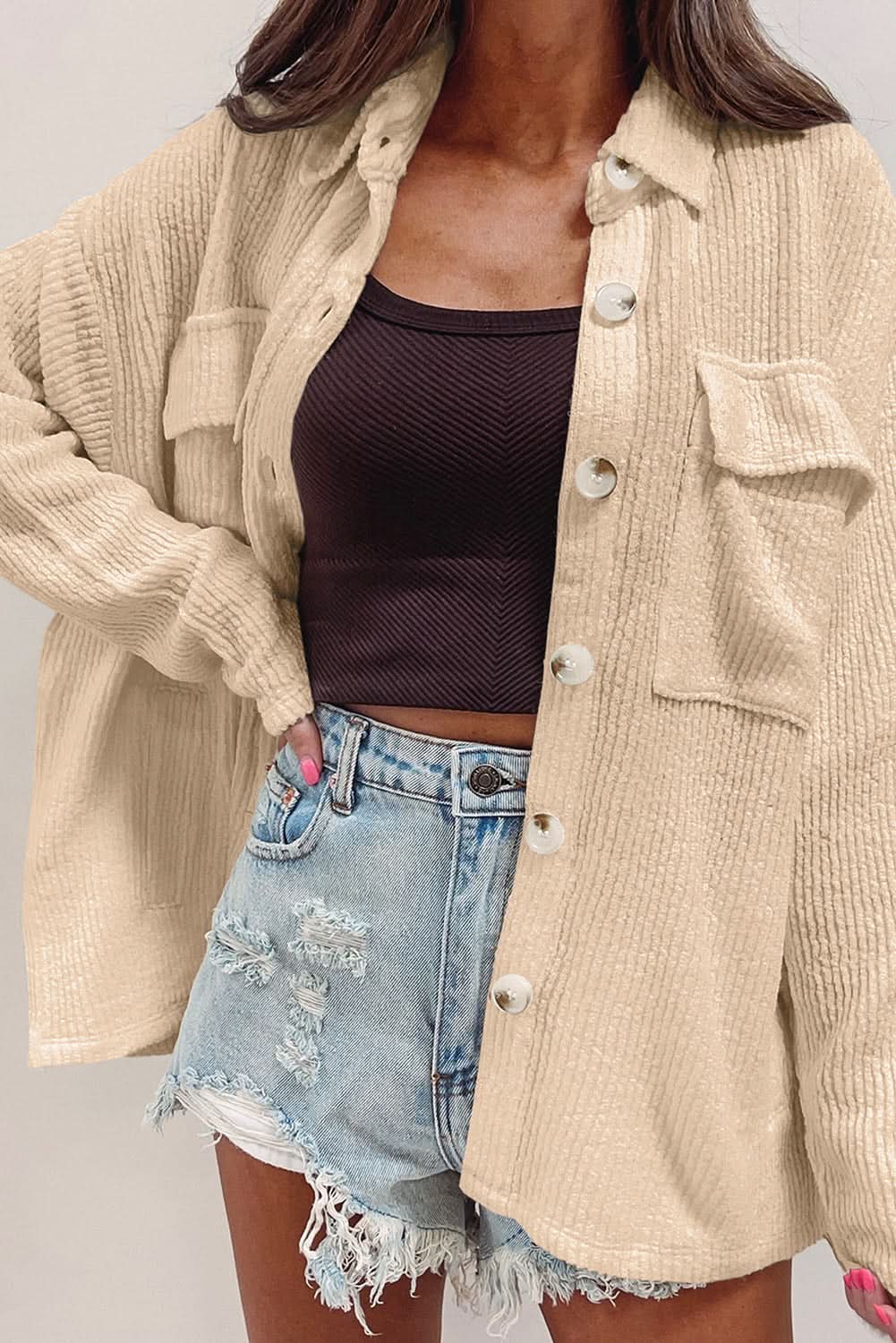 Apricot corduroy long sleeve shacket - Love Salve 
