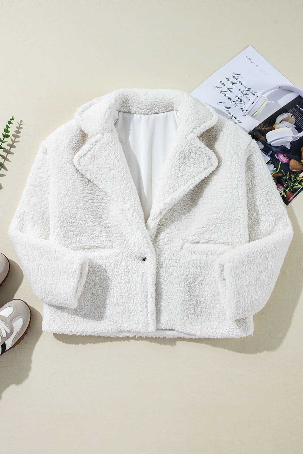 Beige faux fur lapel jacket - Love Salve 