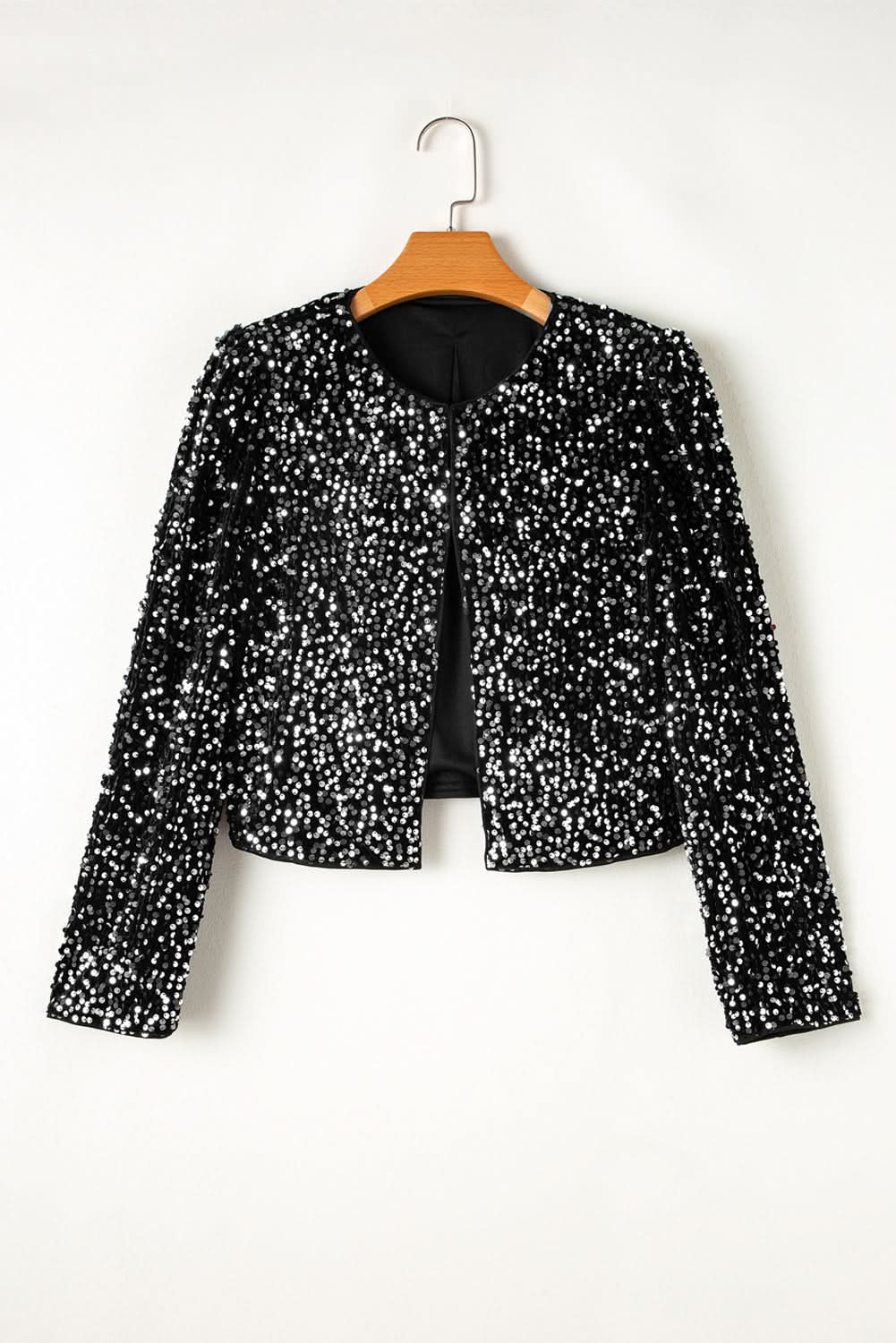 Black Sequin Cropped Jacket - Love Salve 