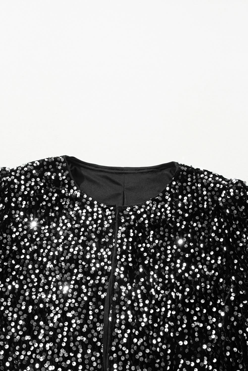 Black Sequin Cropped Jacket - Love Salve 