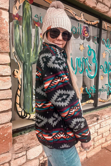 Boho black aztec zip collar jacket - Love Salve 