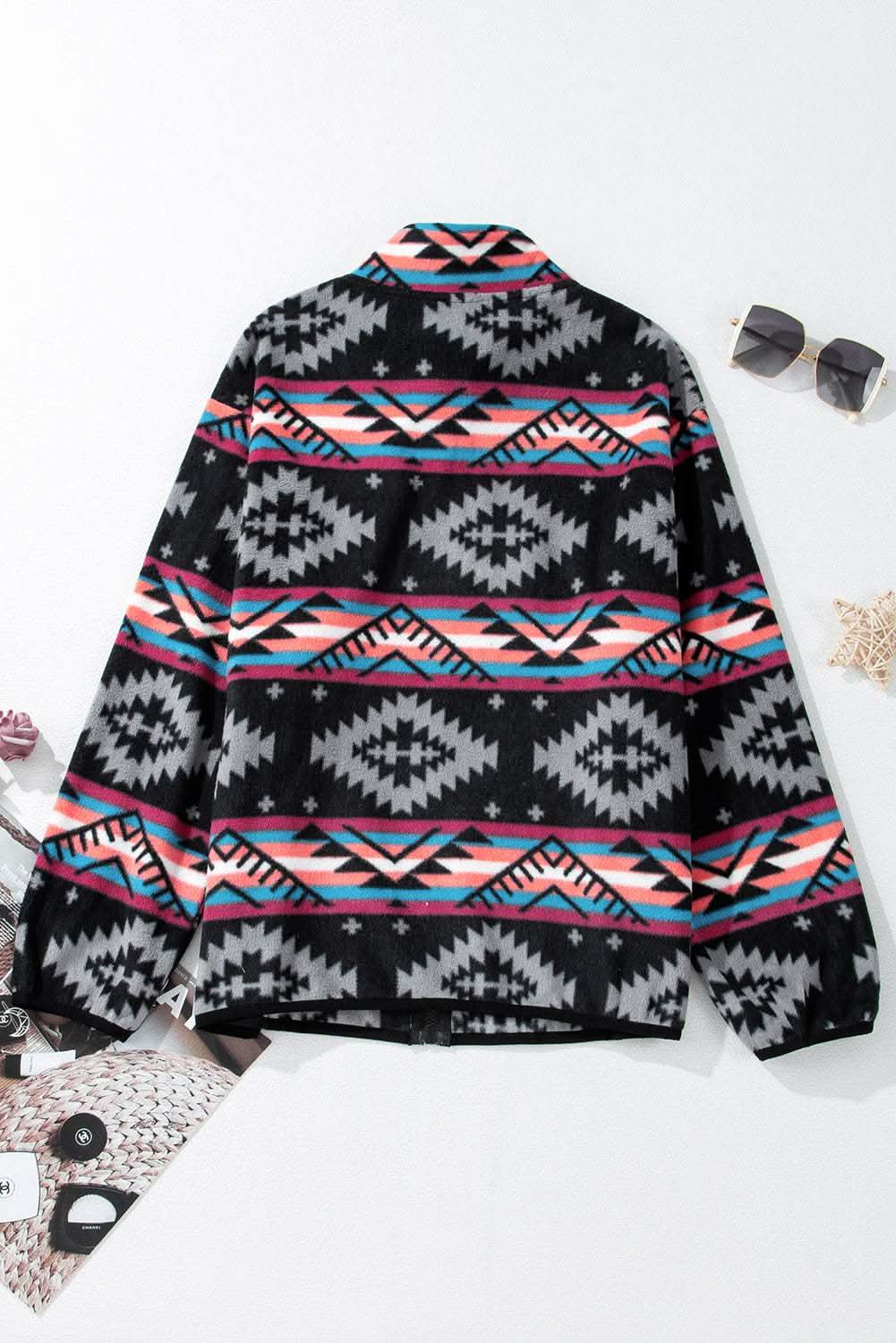 Boho black aztec zip collar jacket - Love Salve 