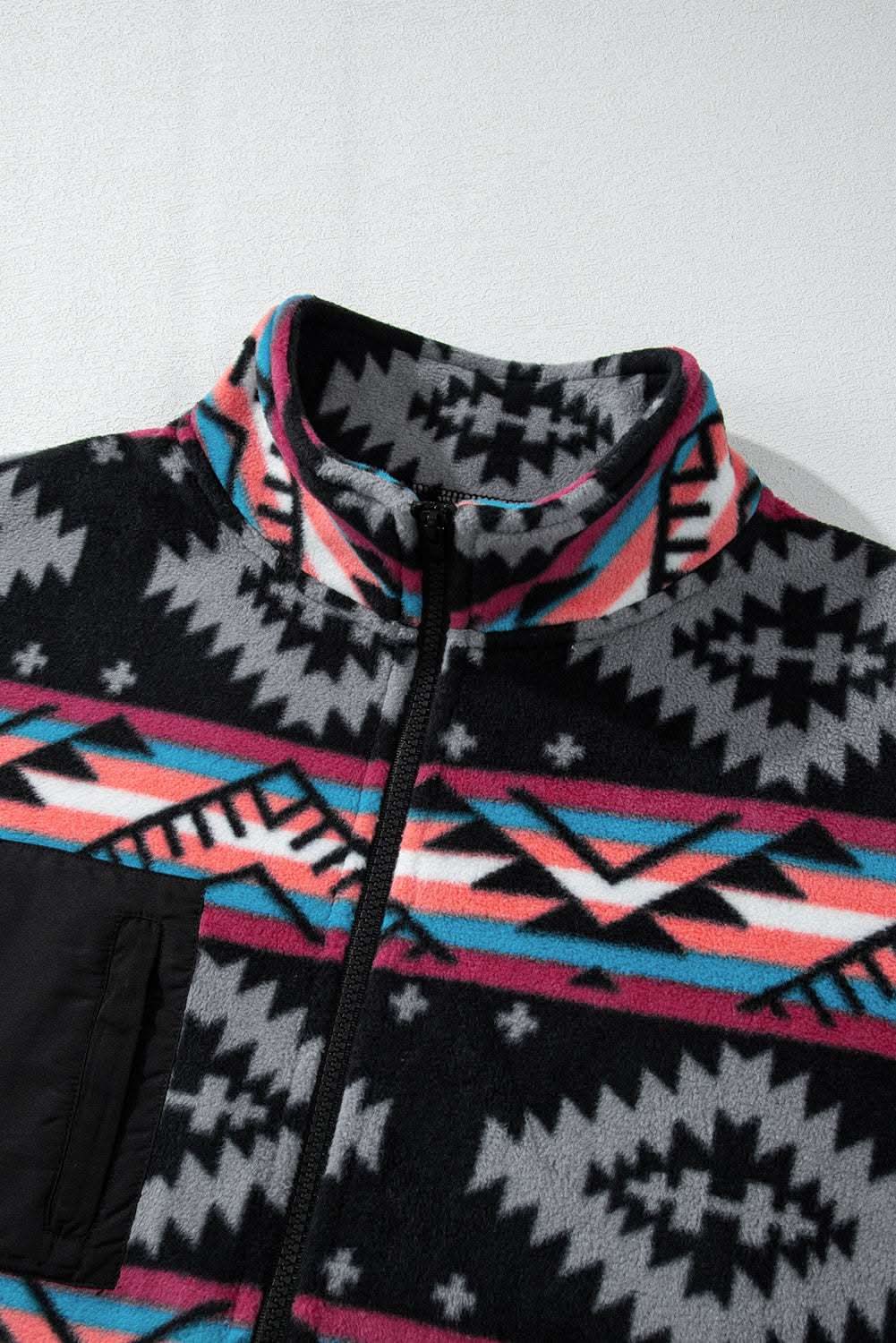 Boho black aztec zip collar jacket - Love Salve 