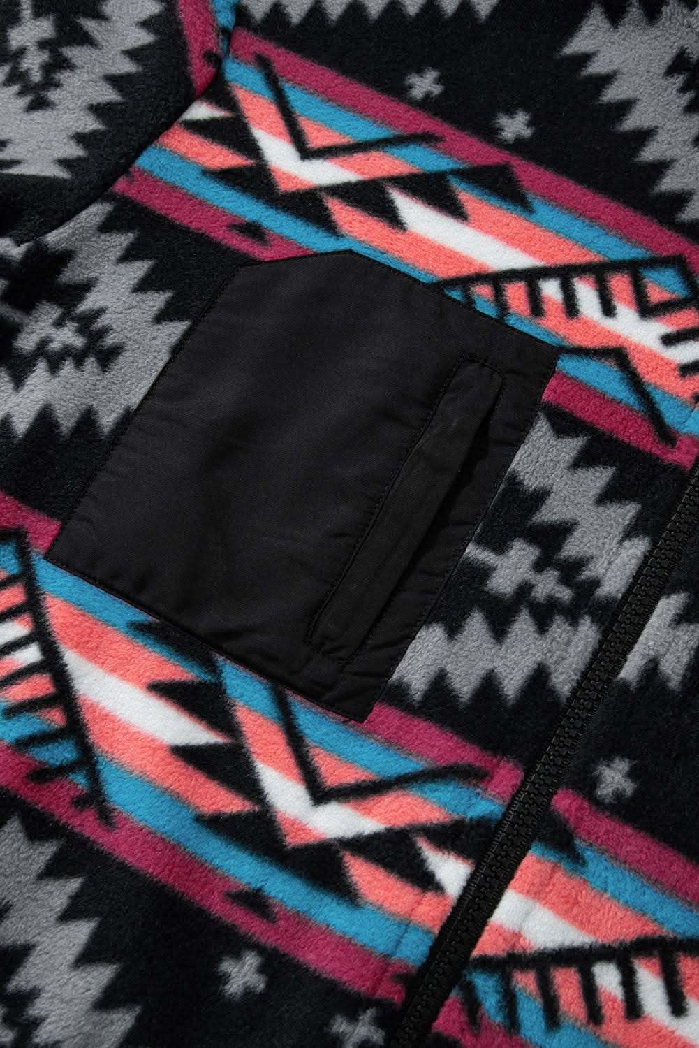 Boho black aztec zip collar jacket - Love Salve 