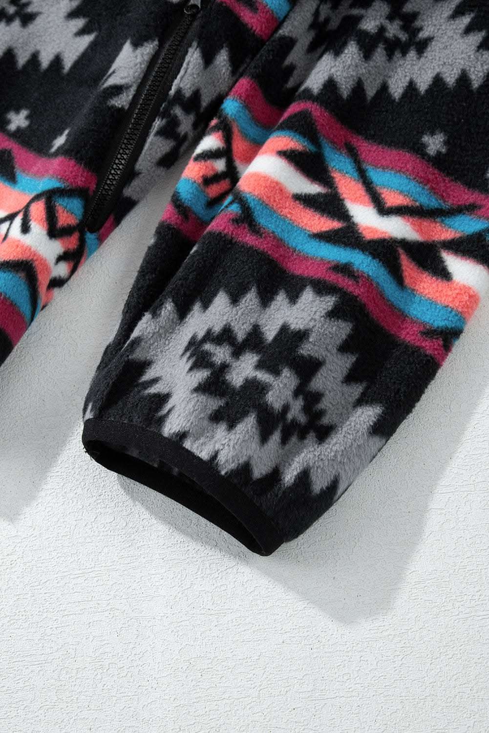 Boho black aztec zip collar jacket - Love Salve 