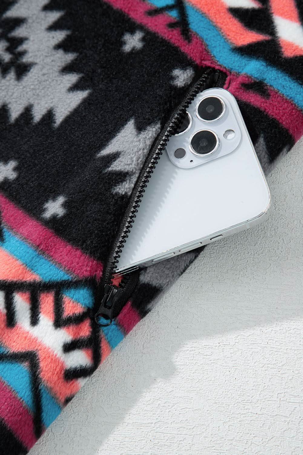 Boho black aztec zip collar jacket - Love Salve 