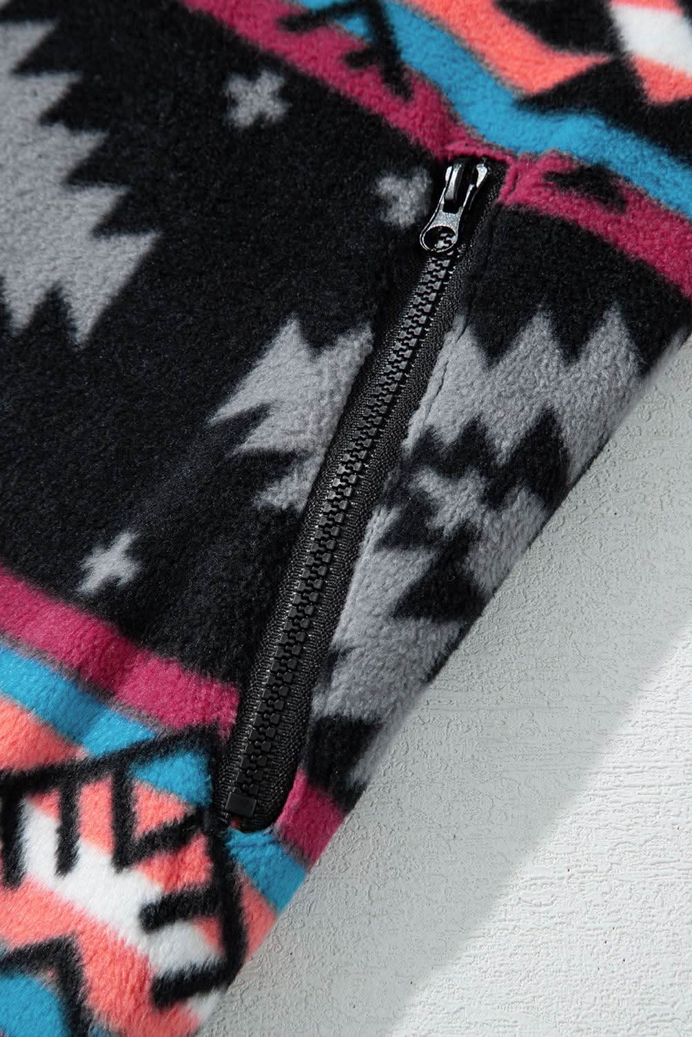 Boho black aztec zip collar jacket - Love Salve 