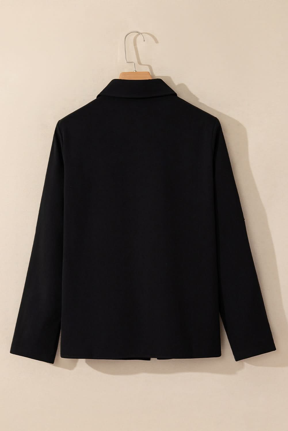 Sleek black zip-up jacket with tab sleeves - Love Salve 