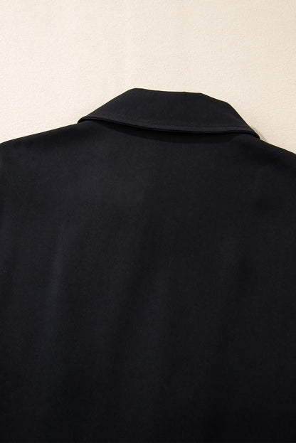 Sleek black zip-up jacket with tab sleeves - Love Salve 