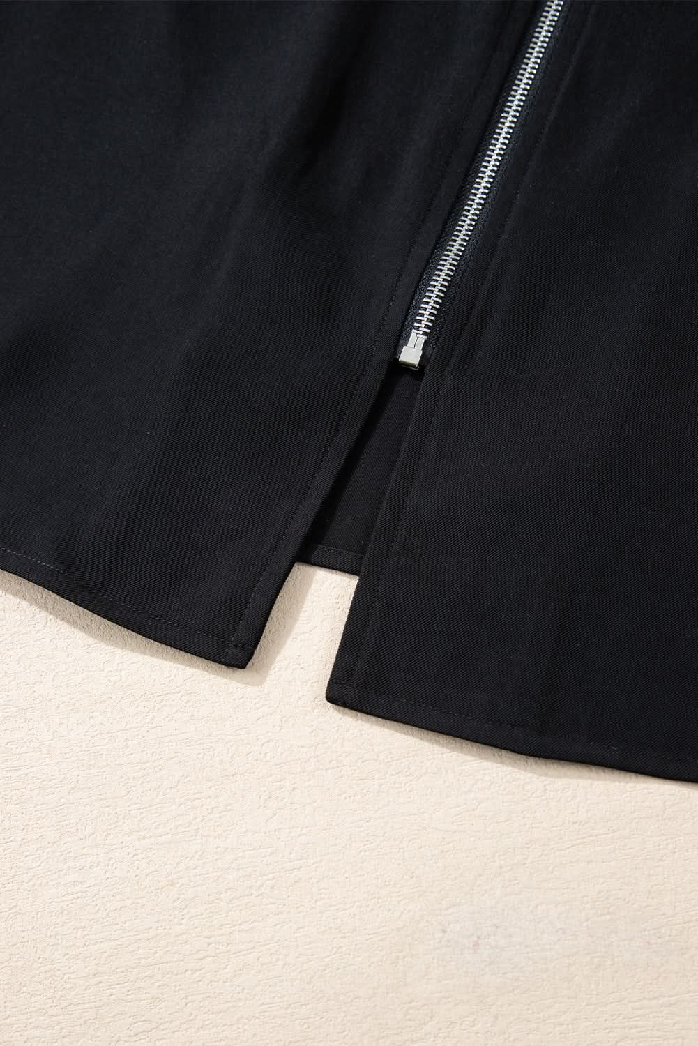 Sleek black zip-up jacket with tab sleeves - Love Salve 