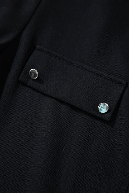Sleek black zip-up jacket with tab sleeves - Love Salve 