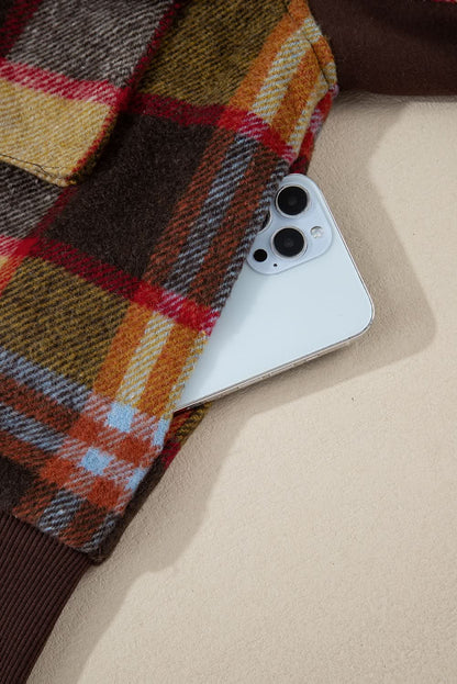 Brown Plaid Jacket with Pockets - Love Salve 