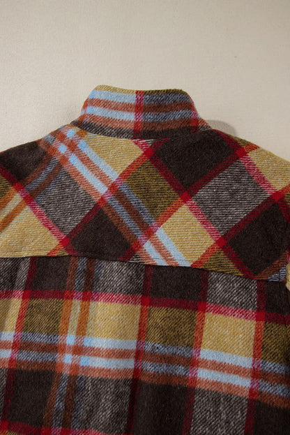 Brown Plaid Jacket with Pockets - Love Salve 