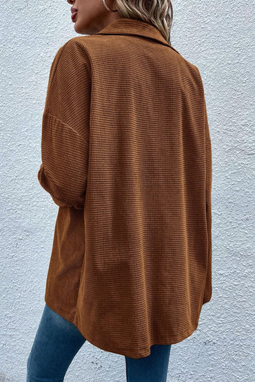 Brown textured shacket with pockets - Love Salve 