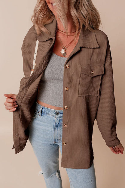 Cozy chestnut corduroy shacket - Love Salve 