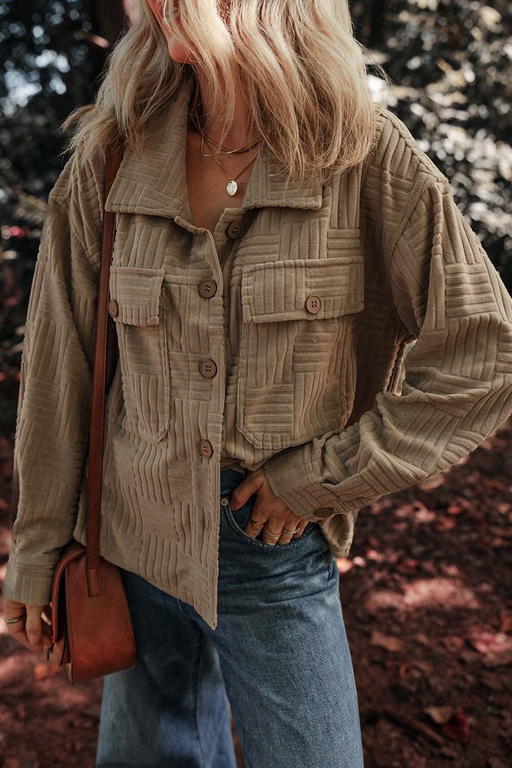 Chic dark khaki shacket with pockets - Love Salve 