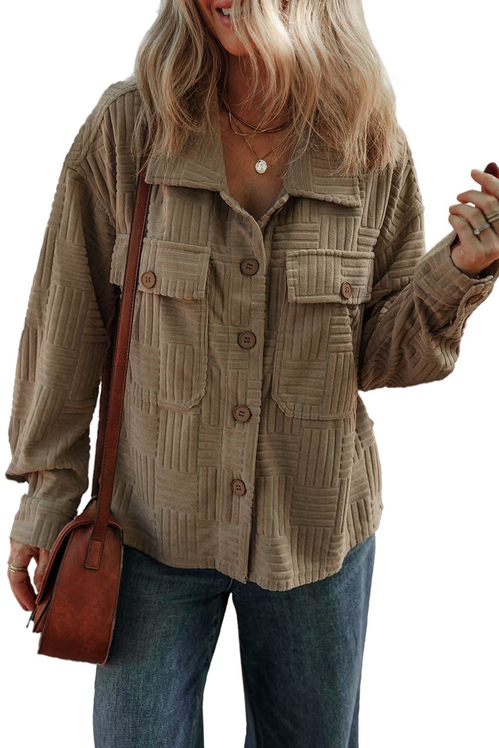 Chic dark khaki shacket with pockets - Love Salve 