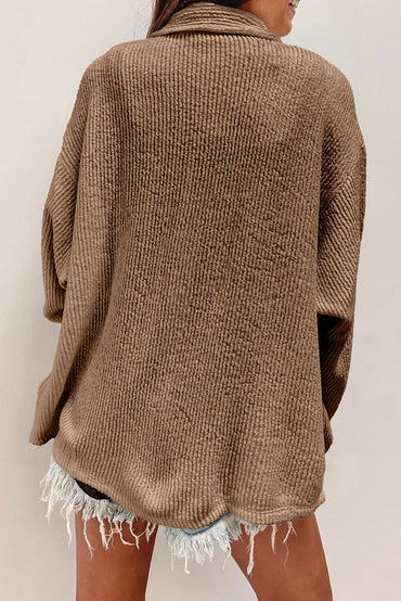 Dark khaki corduroy shacket - Love Salve 