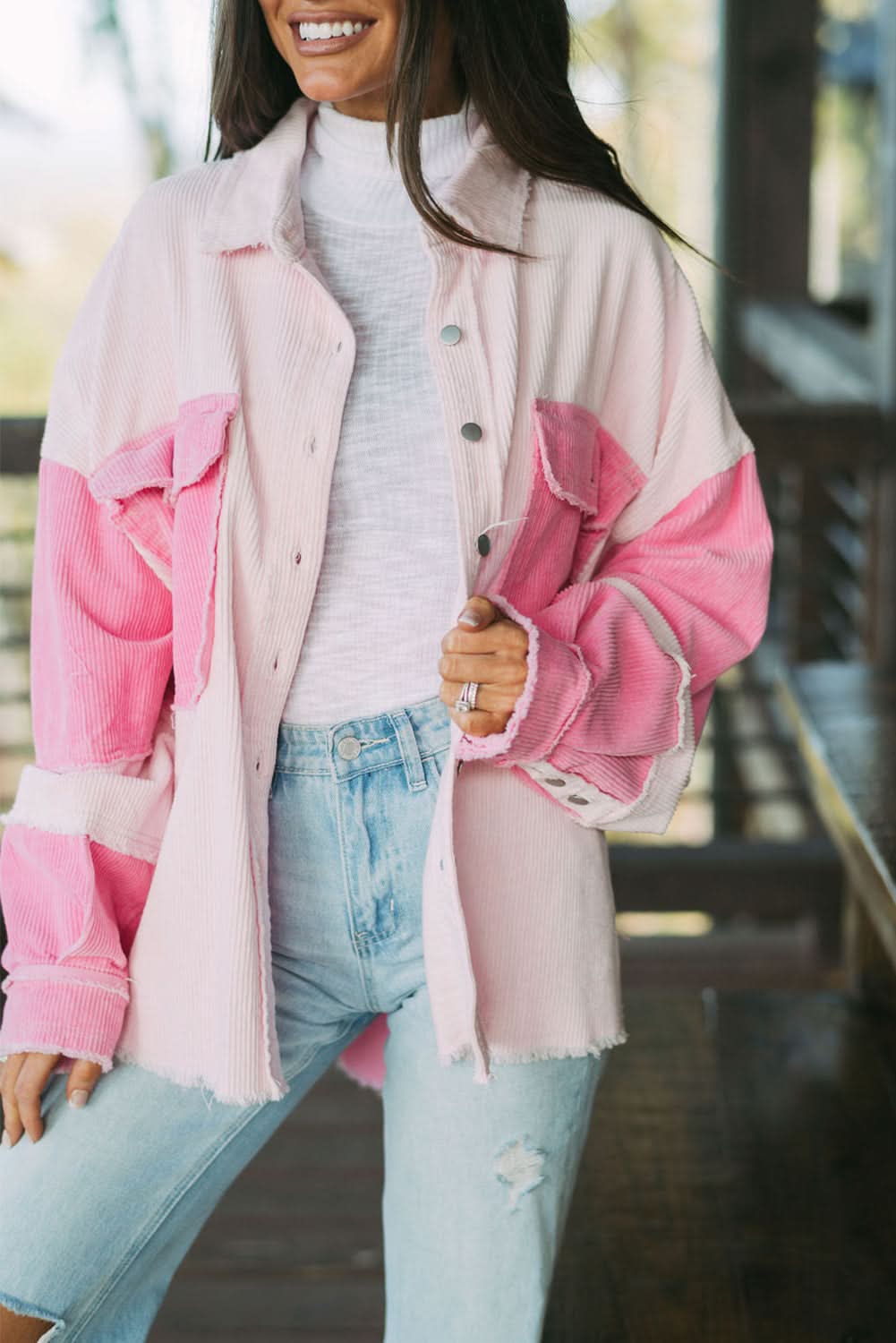 Delicacy two-tone corduroy shacket - Love Salve 