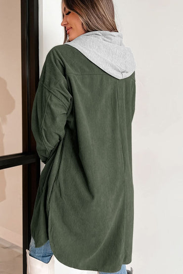 Jungle Green Corduroy Hooded Shacket - Love Salve 