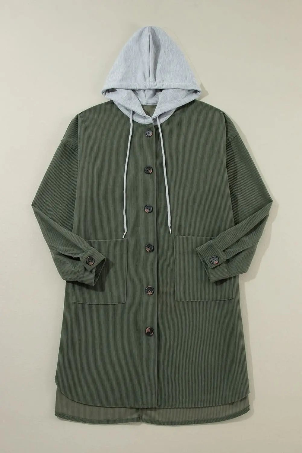 Jungle Green Corduroy Hooded Shacket - Love Salve 