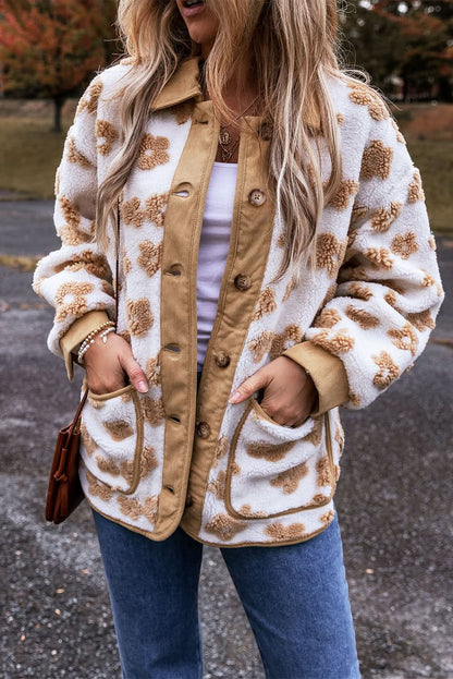 Charming beige flower fleece jacket - Love Salve 