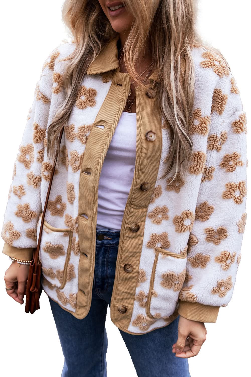 Charming beige flower fleece jacket - Love Salve 