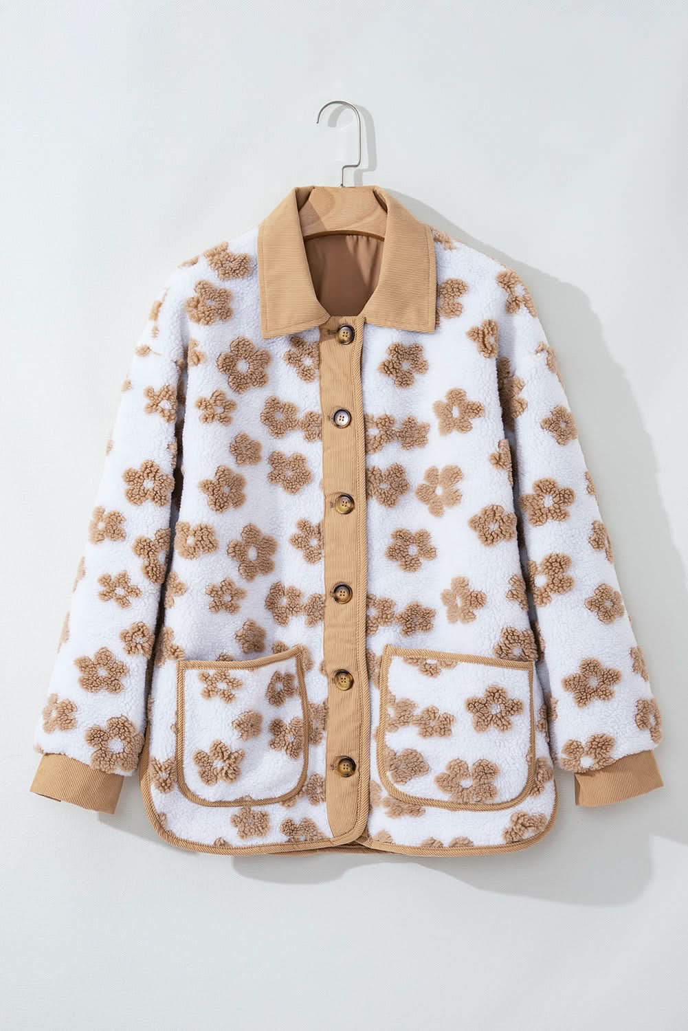 Charming beige flower fleece jacket - Love Salve 