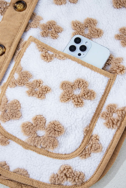 Charming beige flower fleece jacket - Love Salve 