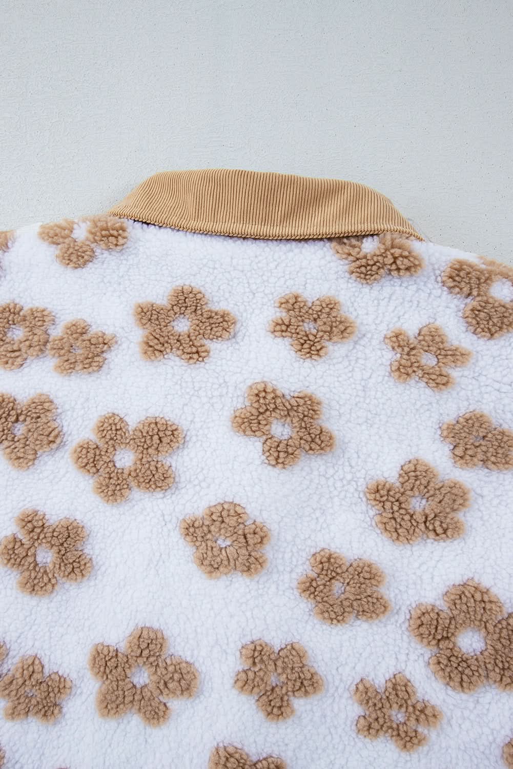 Charming beige flower fleece jacket - Love Salve 