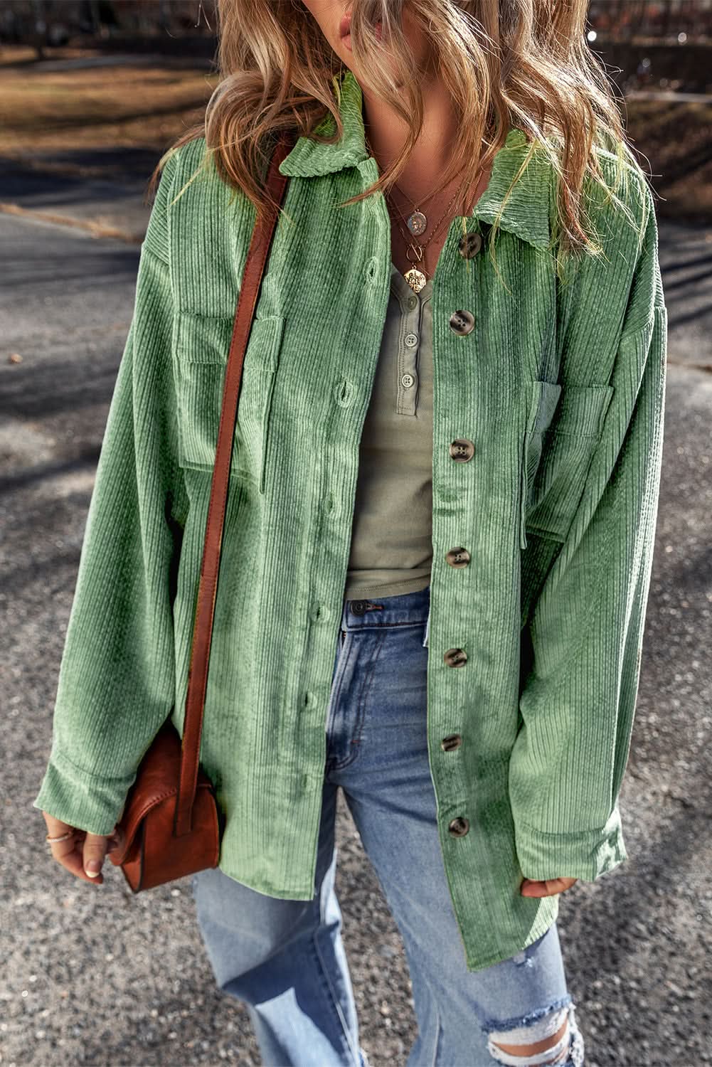 Mist green corduroy shacket - Love Salve 