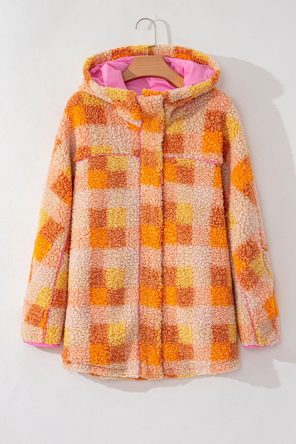 Cozy orange checkered sherpa jacket - Love Salve 