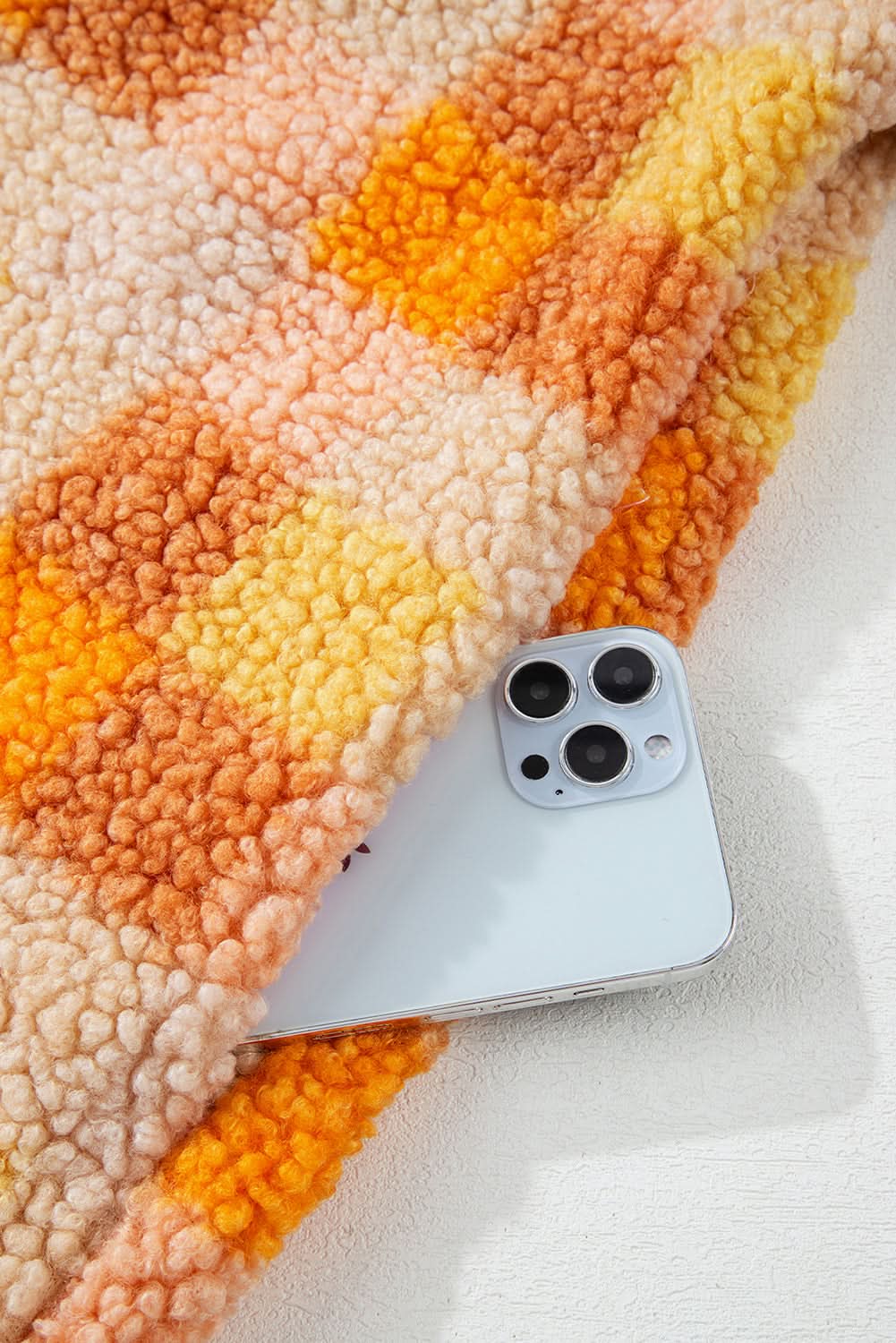 Cozy orange checkered sherpa jacket - Love Salve 