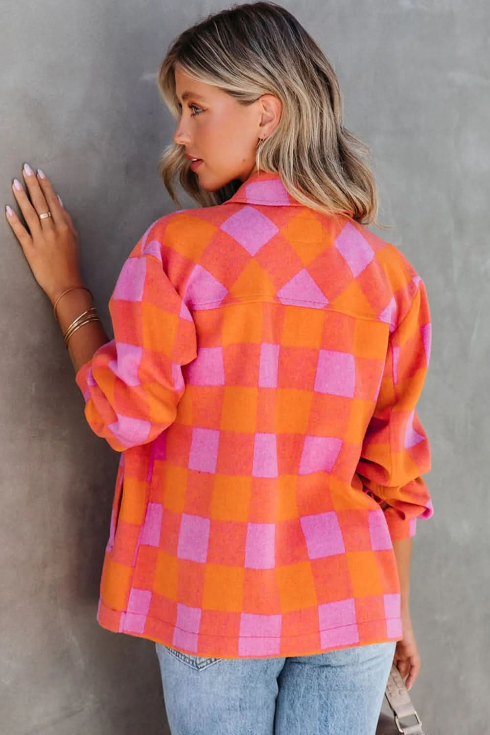 Orange plaid button-up jacket - Love Salve 