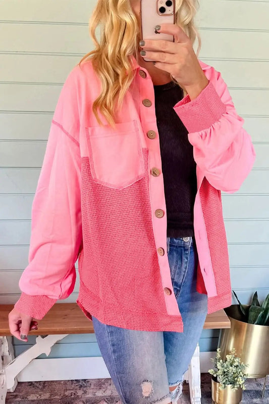 Peach Blossom Waffle Knit Shacket - Love Salve 
