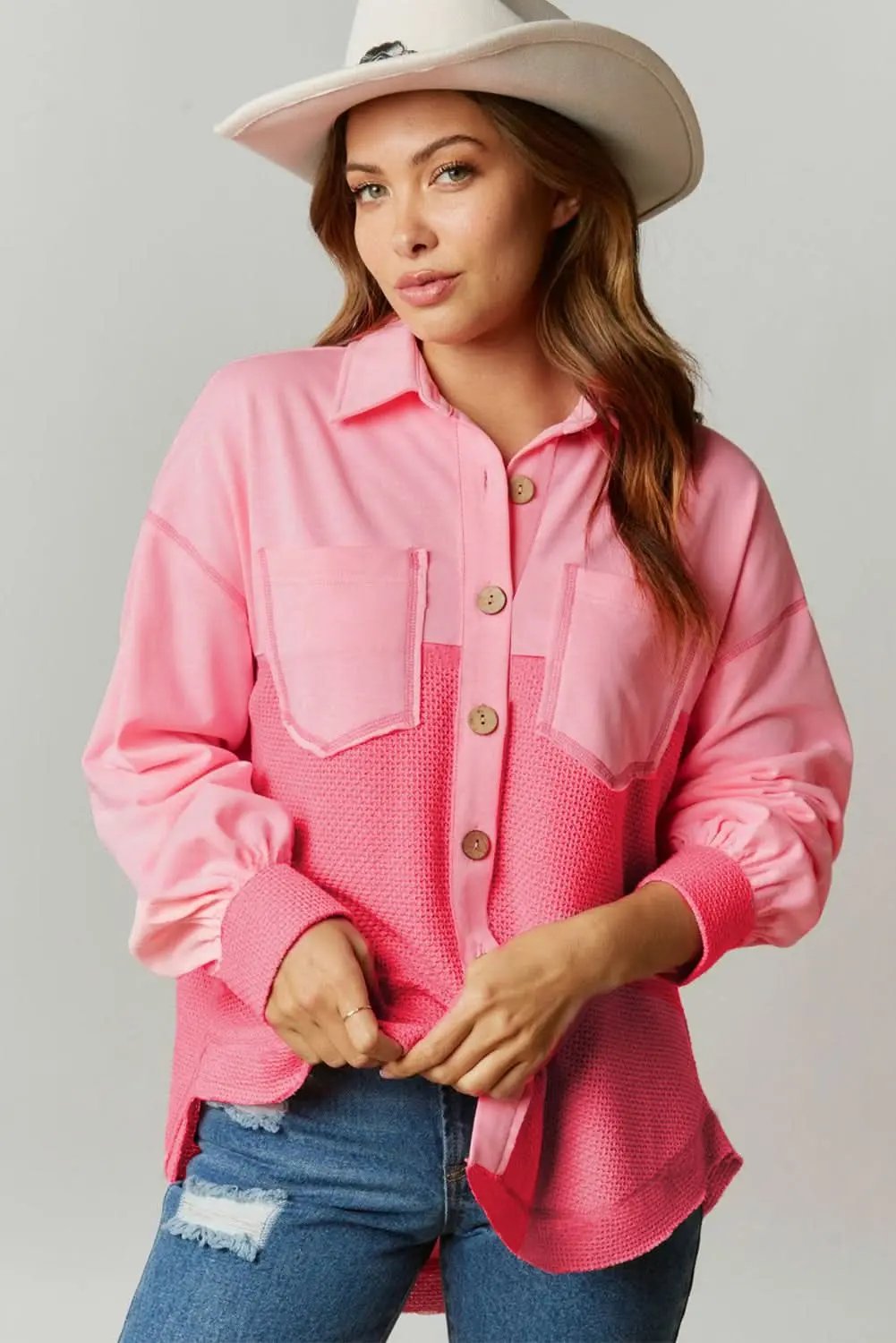 Peach Blossom Waffle Knit Shacket - Love Salve 