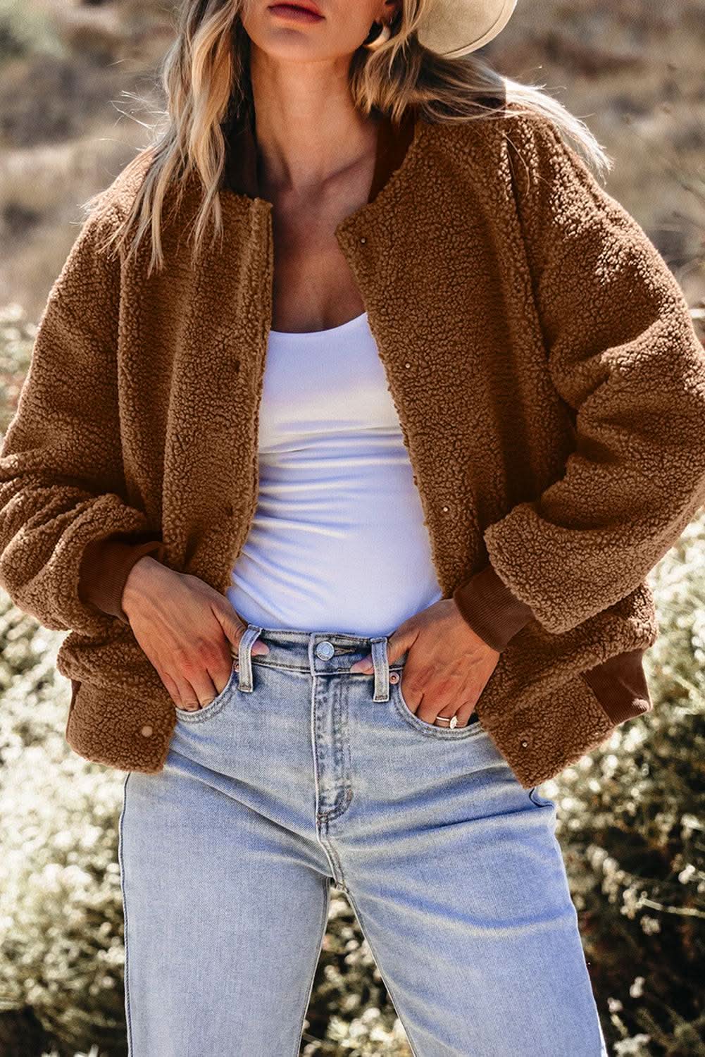 Redwood burl sherpa bomber jacket - Love Salve 