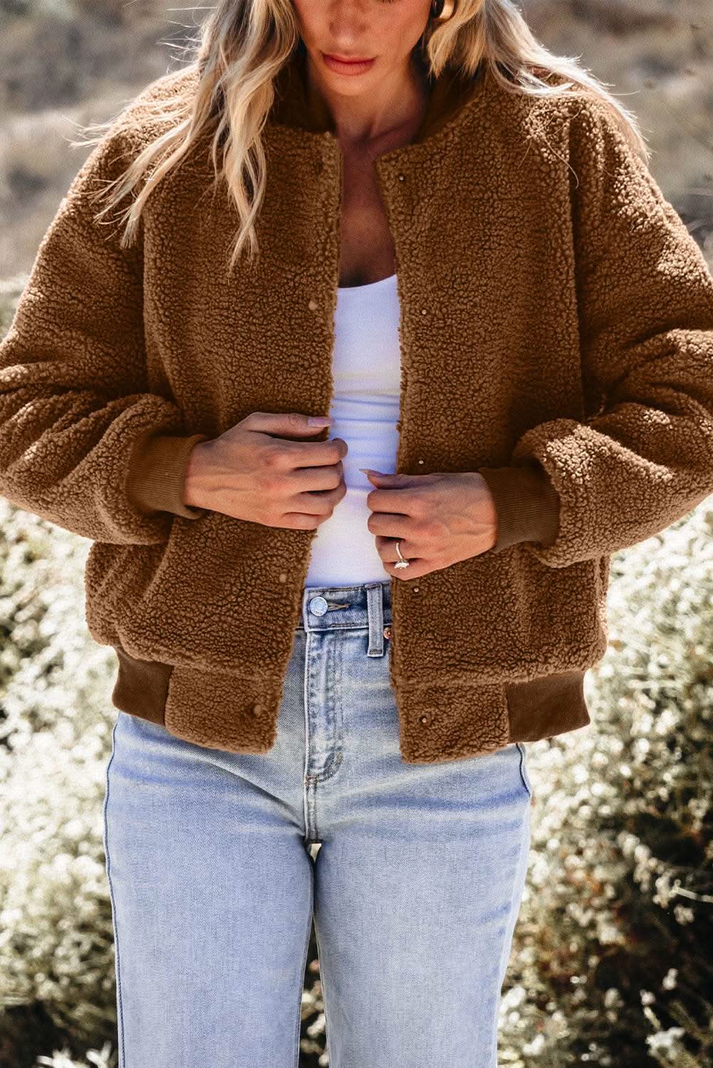 Redwood burl sherpa bomber jacket - Love Salve 