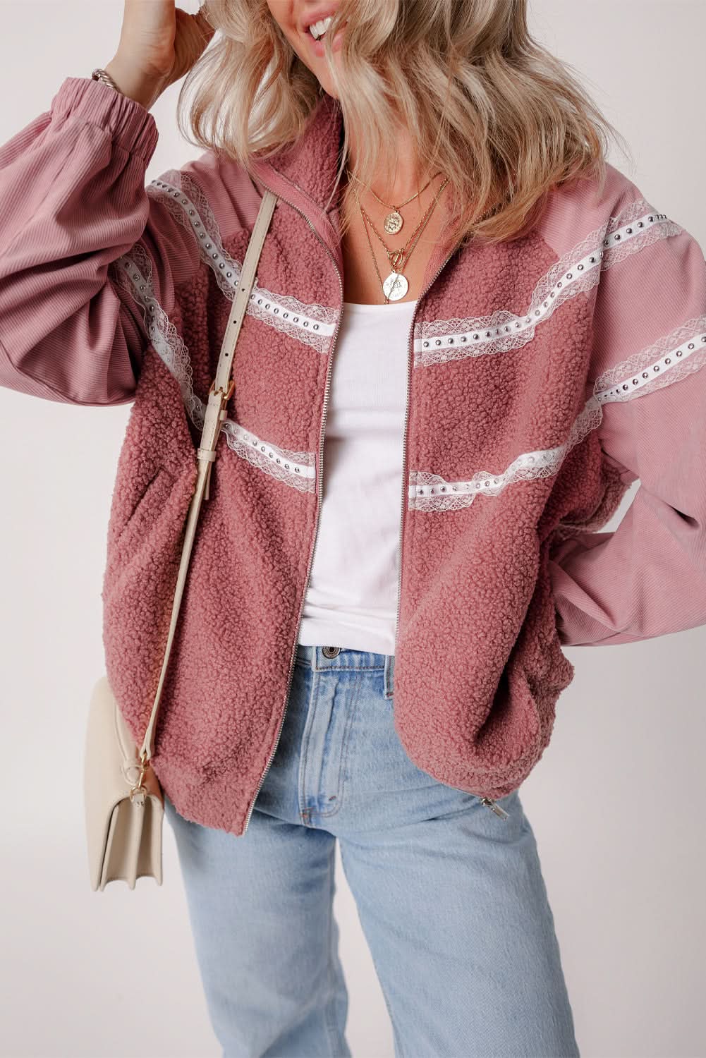 Cozy rose pink sherpa jacket - Love Salve 
