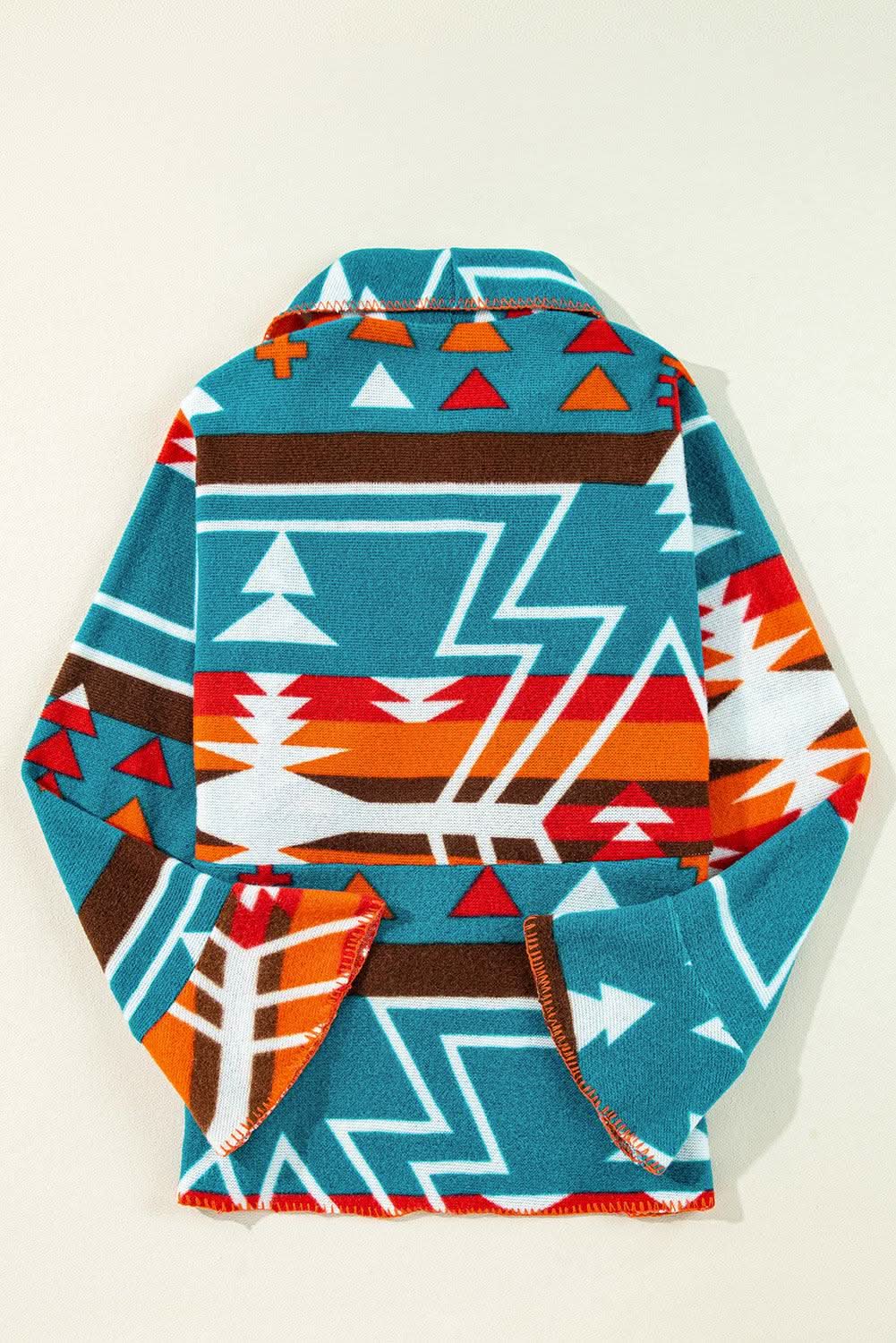 Sky blue aztec bell sleeve jacket - Love Salve 
