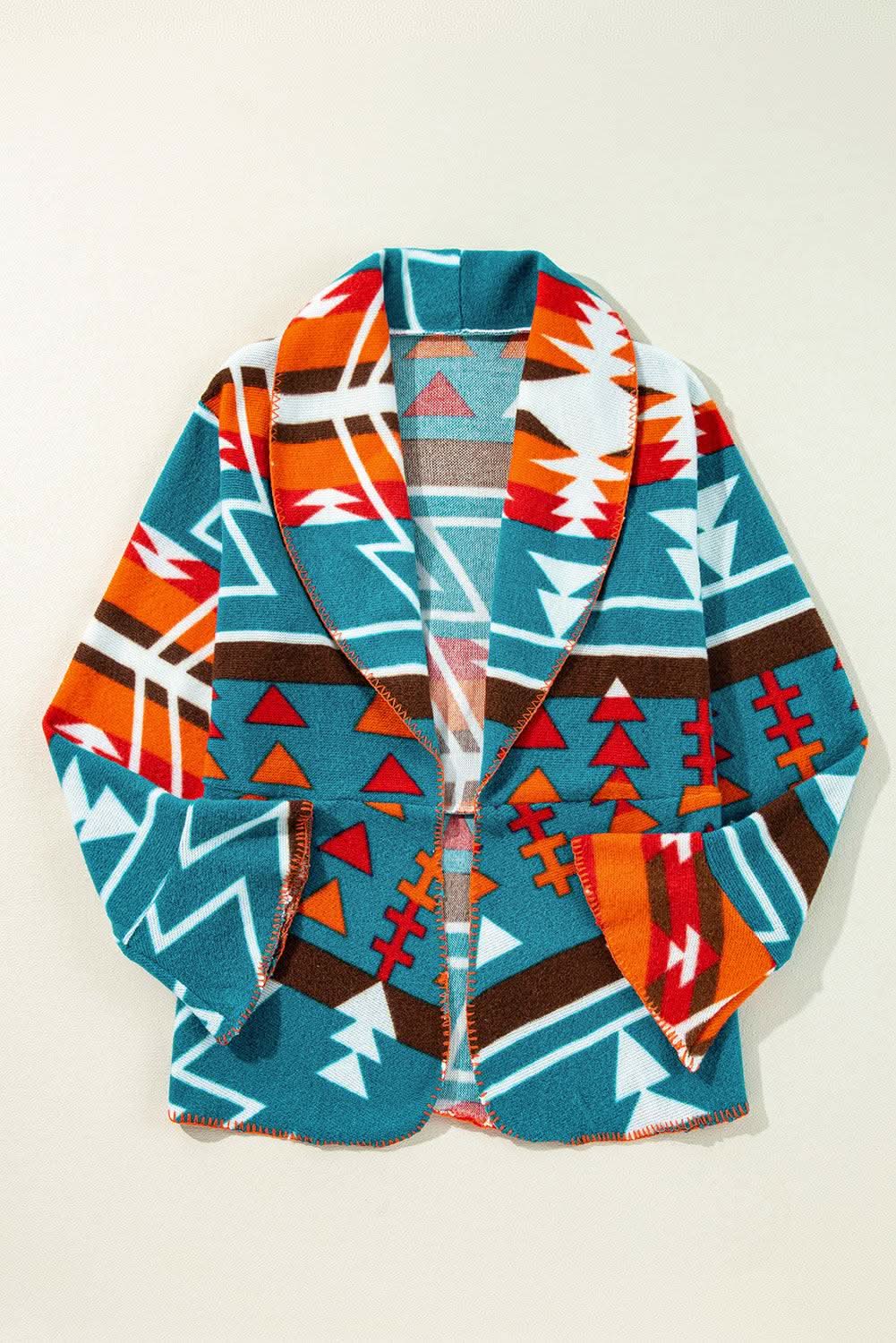 Sky blue aztec bell sleeve jacket - Love Salve 