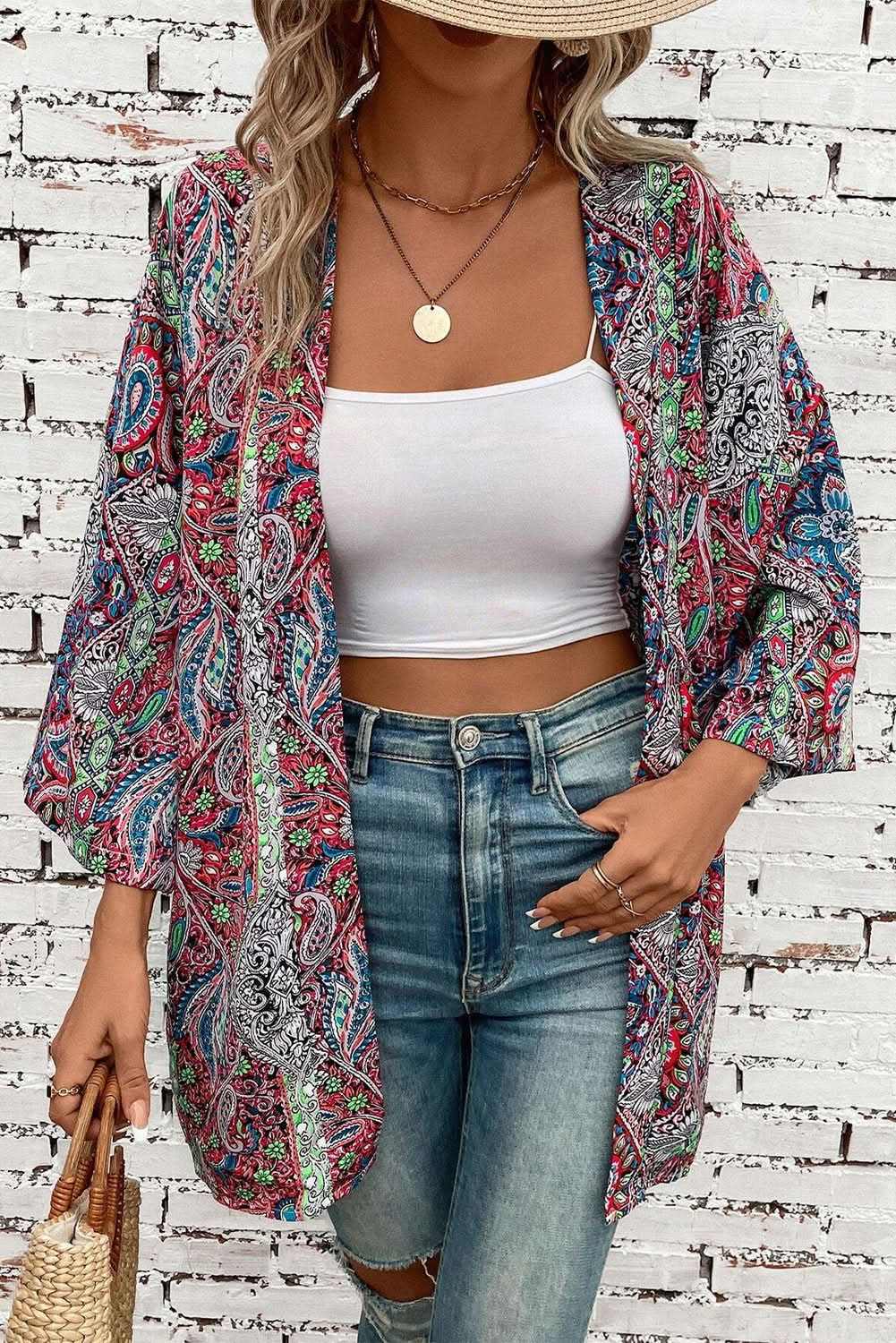 Chic red paisley kimono – stylish layering - Love Salve 